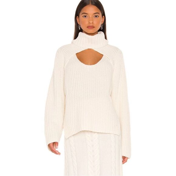 Jonathan Simkhai - Hadley Cable Open Back Wool Blend Pullover Cream/White - Picture 2 of 12